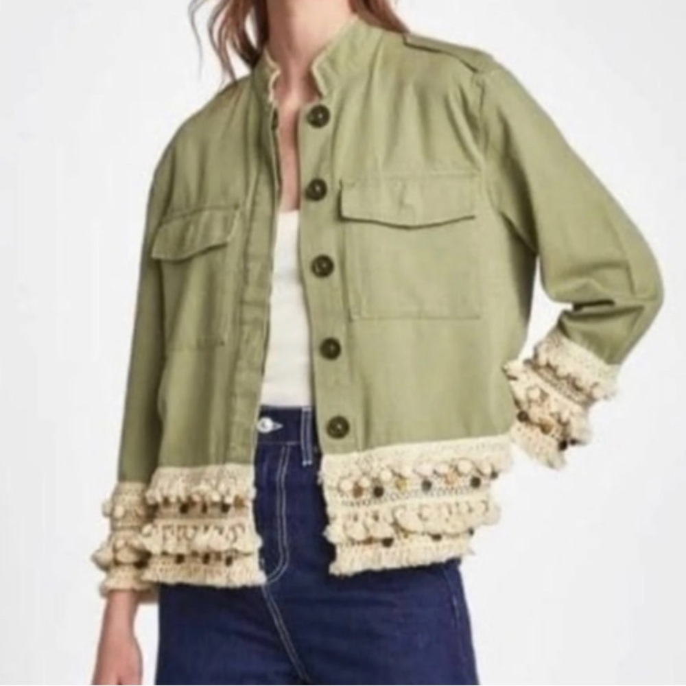 Zara Utility Fringe Pom Pom Jacket Size M